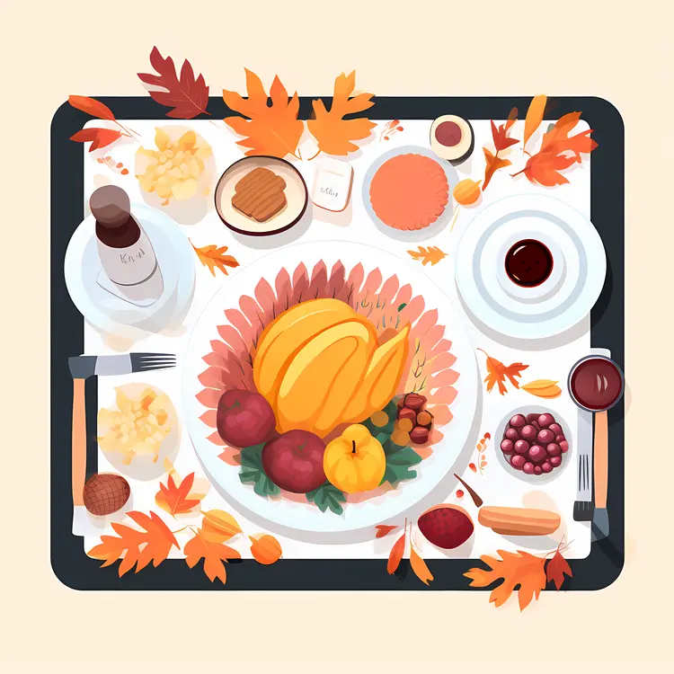 Thanksgiving Dinner with Turkey and Fruits