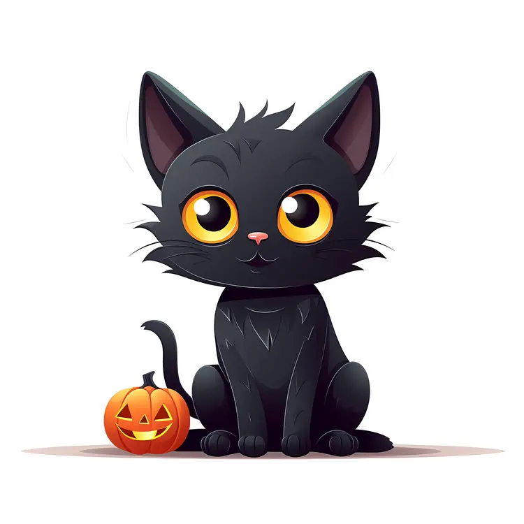 Cute Black Cat with Pumpkin for Halloween