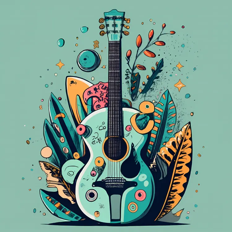 Artistic Guitar with Floral Elements