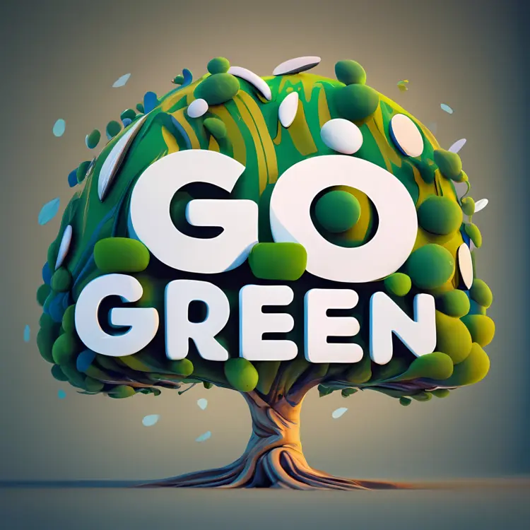 Go Green Text on Tree with Leaves