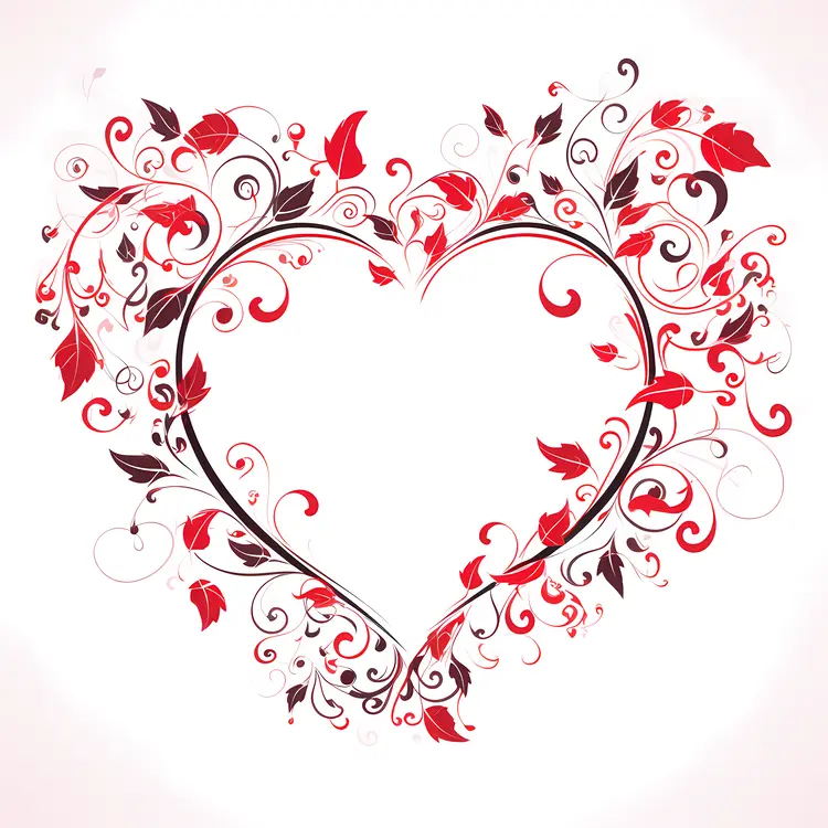 Heart Frame with Leaves and Hearts for Valentine's Day