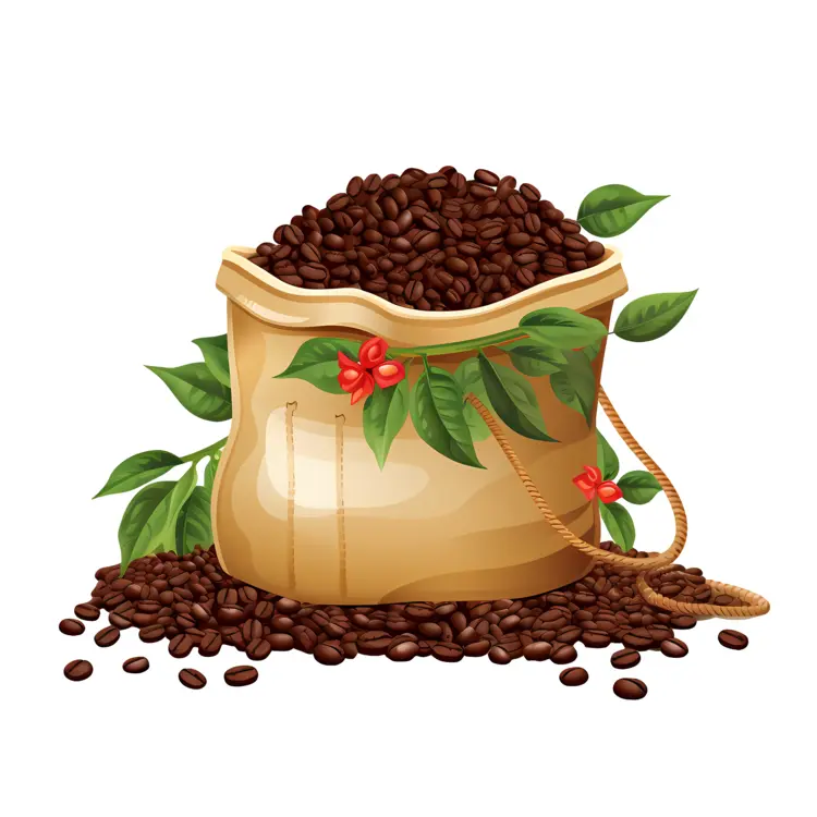 Bag of Coffee Beans with Leaves