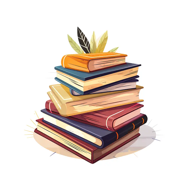 Stack of Books with Feather
