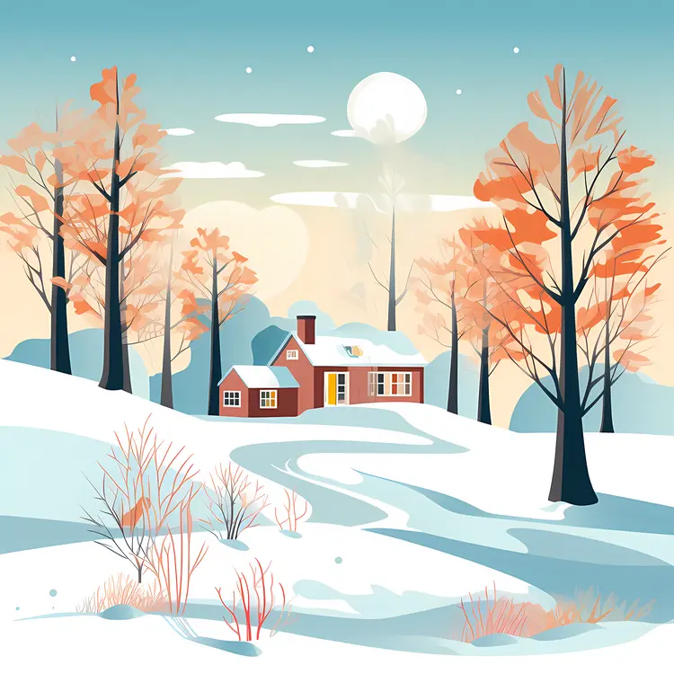 Snowy Landscape with Red House