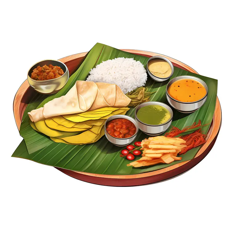 Traditional South Indian Meal on Banana Leaf