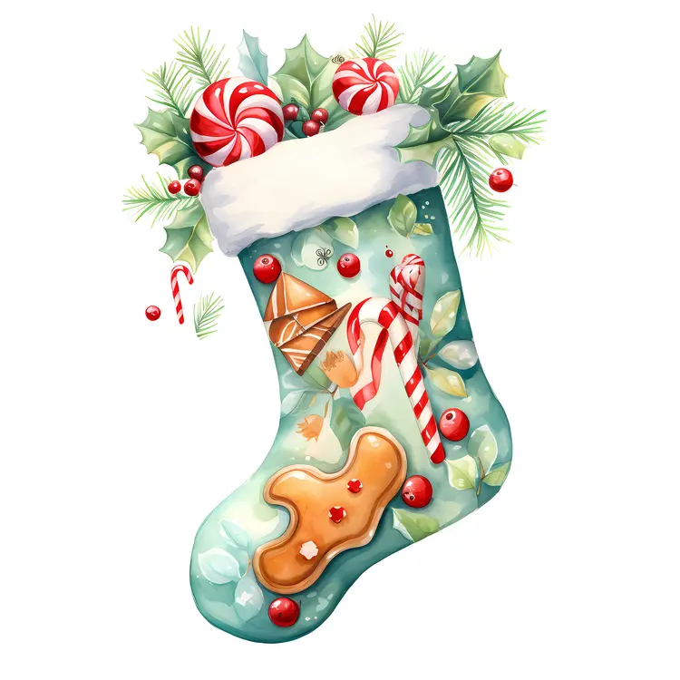 Christmas Stocking with Candy and Holly