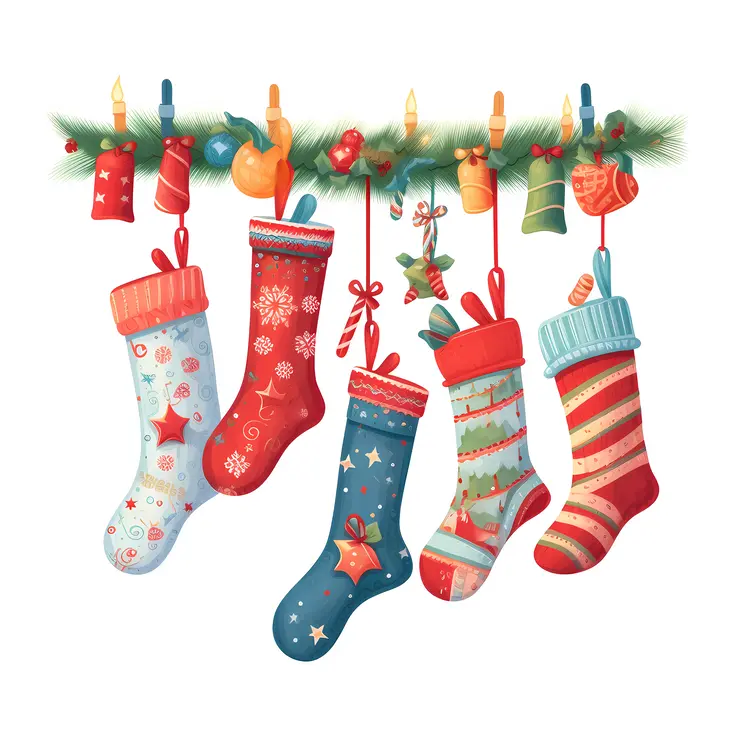 Colorful Christmas Stockings Hanging for Holiday Season