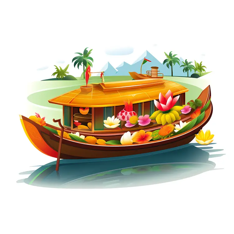 Beautiful Houseboat with Flowers in a Tropical Setting