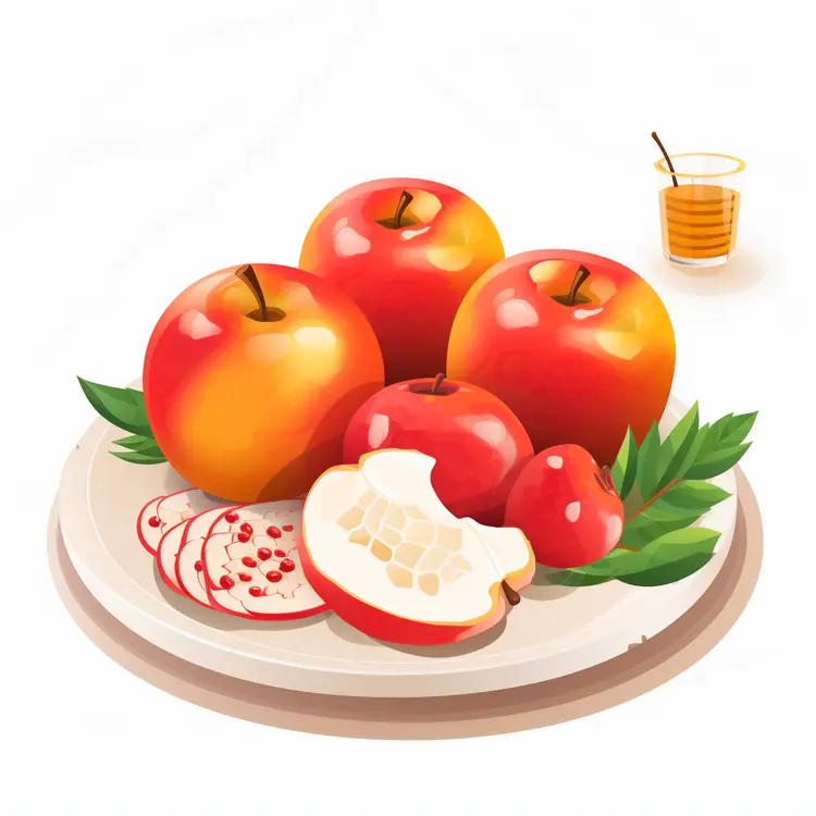 Fresh Red Apples on a Plate with Juice