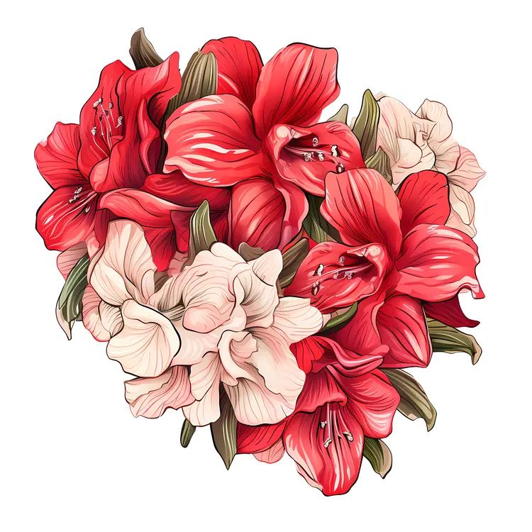 Red and White Flowers in a Beautiful Bouquet