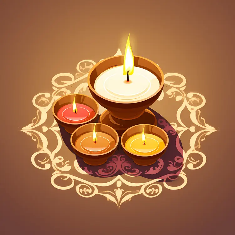 Three Diyas with Decorative Pattern for Diwali