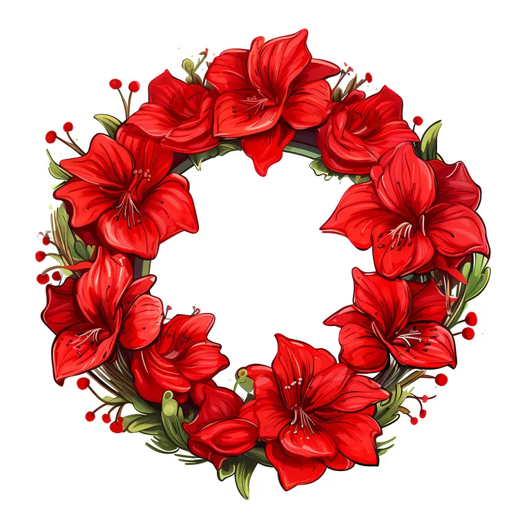 Red Flowers in a Circular Wreath