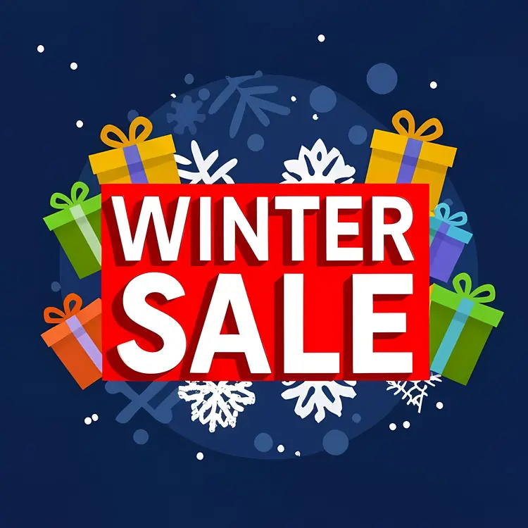Winter Sale with Gifts and Snowflakes