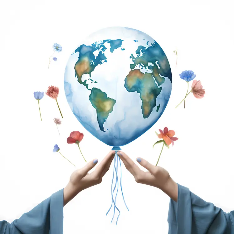 Hands Holding a Globe Balloon