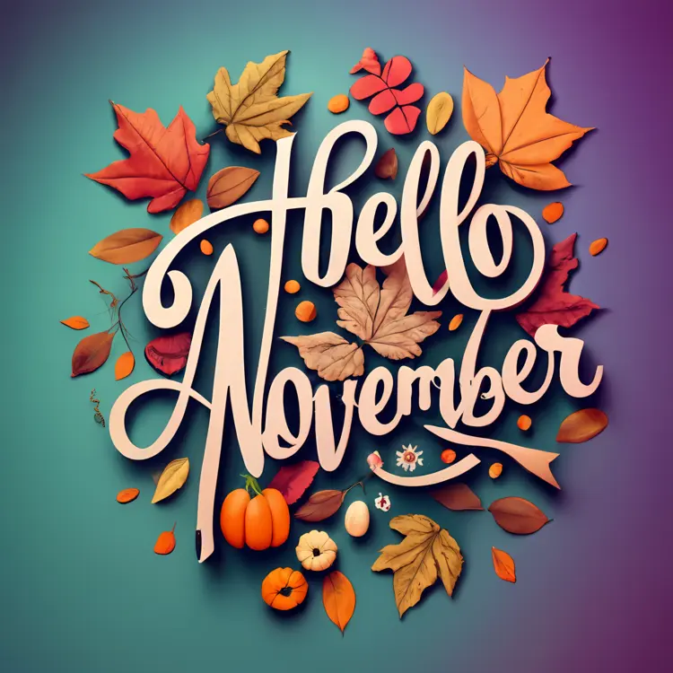 Hello November with Autumn Leaves