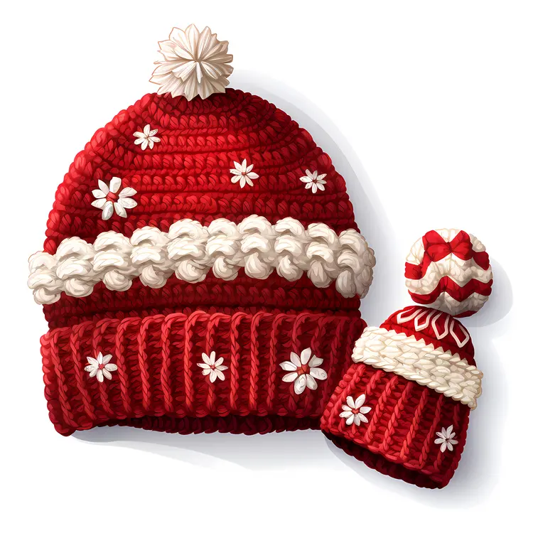 Red and White Flower Knitted Hat