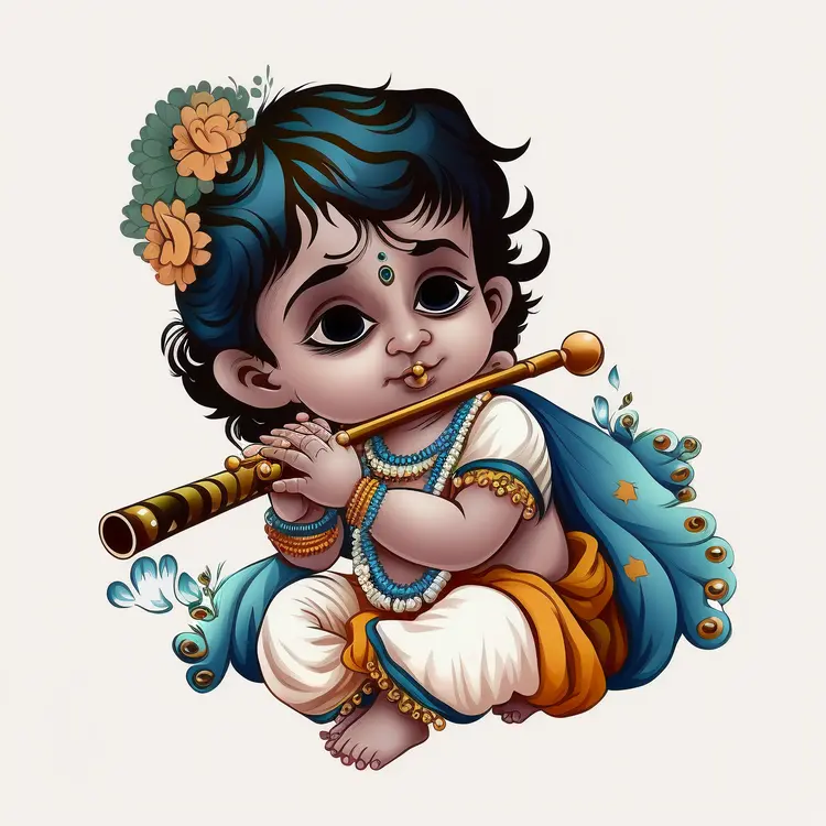 Cute Baby Krishna with Flute Illustration