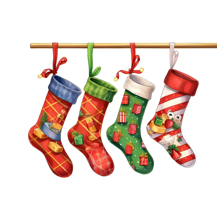 Colorful Christmas Stockings with Gifts