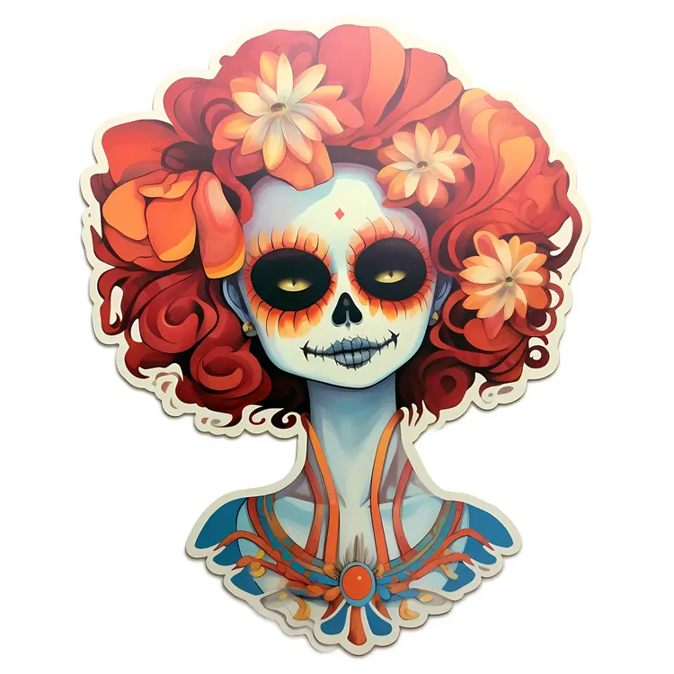 Colorful Sugar Skull with Flowers for Day of the Dead Celebration