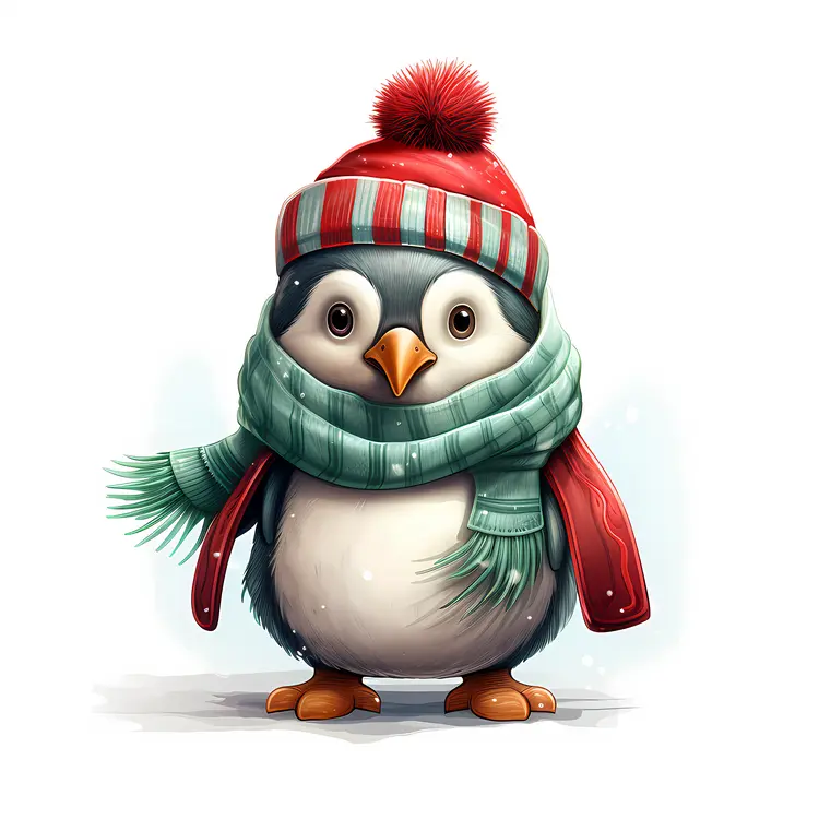 Penguin in Cozy Winter Outfit