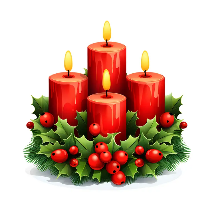 Red Candles with Holly and Berries