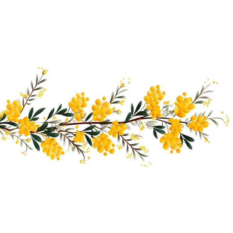 Yellow Flowers with Green Leaves in a Horizontal Floral Garland