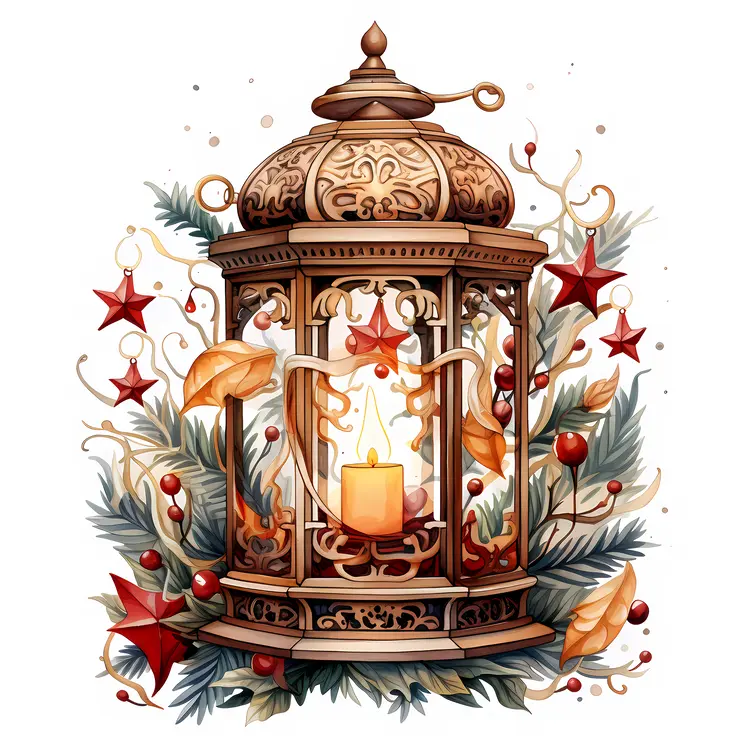 Ornate Christmas Lantern with Candle