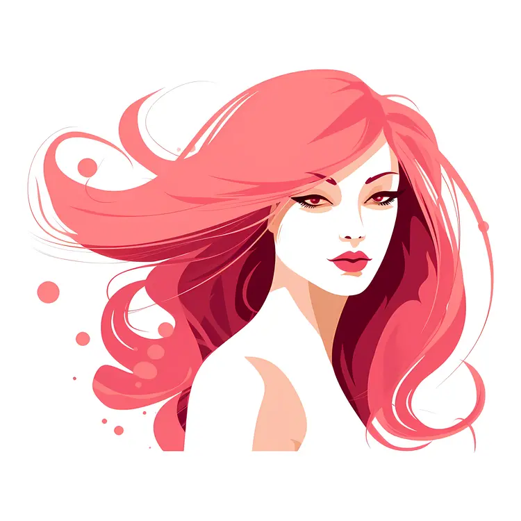 Stylized Red-haired Woman with Flowing Hair