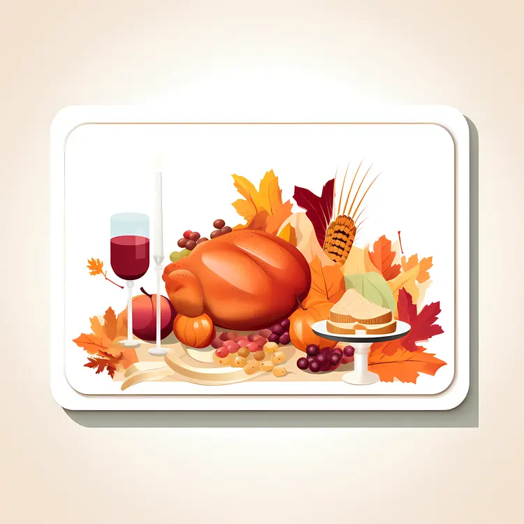 Roasted Turkey with Wine Glass and Pumpkins for Thanksgiving
