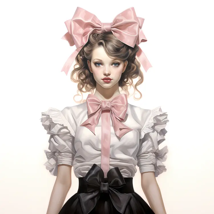 Vintage Girl with Pink Bow