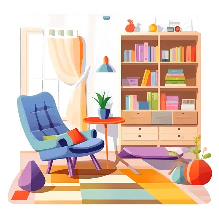 Cozy Blue Armchair in a Colorful Living Room