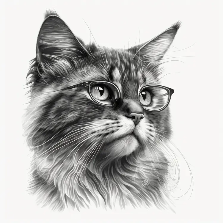 Cat with Glasses in Detailed Sketch