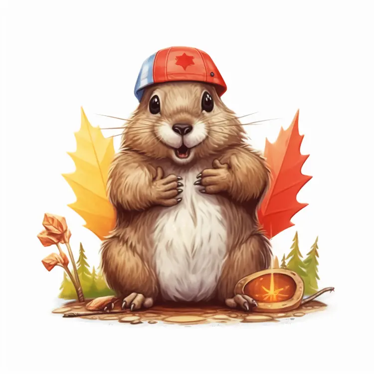 Cute Beaver with Maple Leaf Hat for Canada Day Celebration