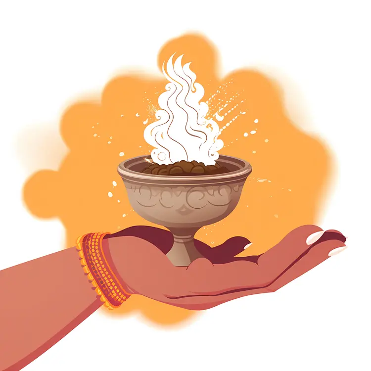 Hand Holding Incense Bowl with Smoke