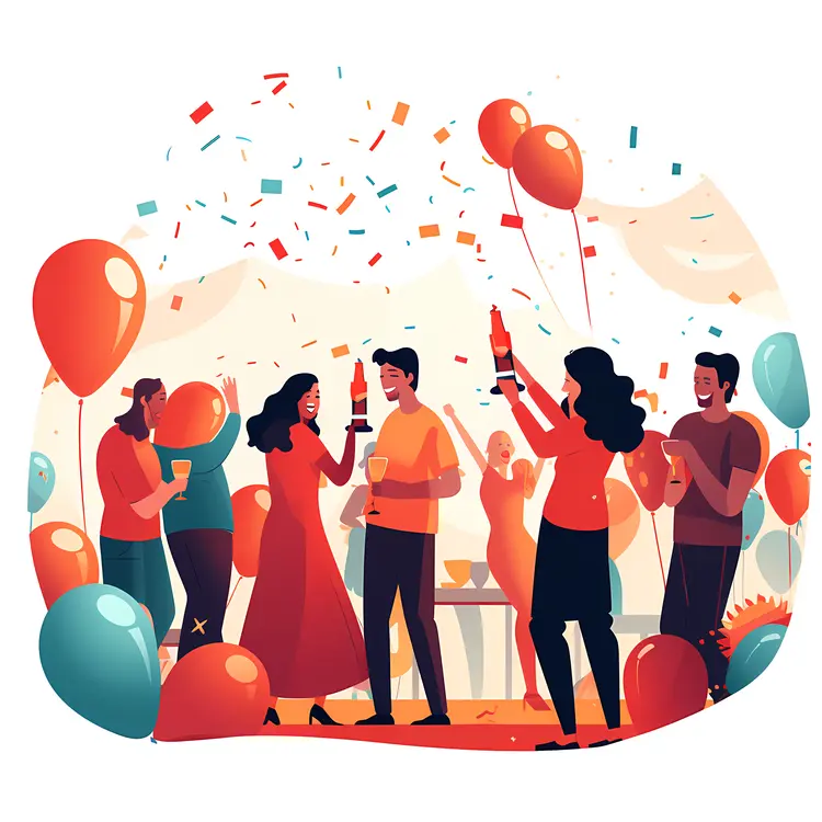 People Celebrating with Balloons and Confetti