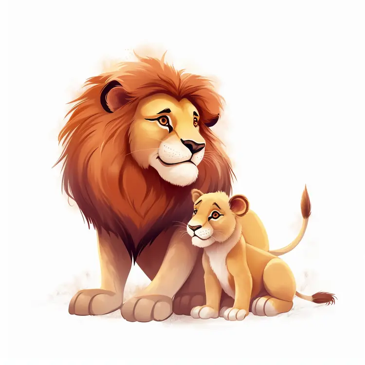 Cute Lion and Cub Illustration