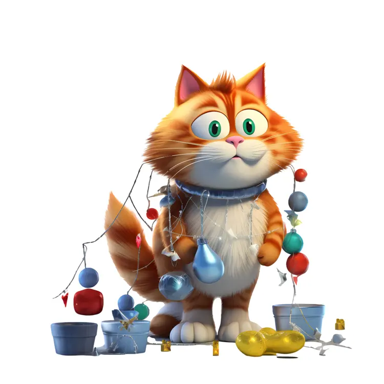 Festive Cat with Christmas Decorations