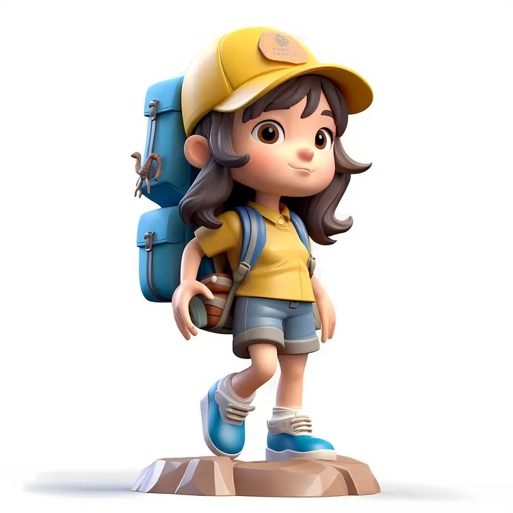 Explorer Girl with Yellow Hat and Backpack