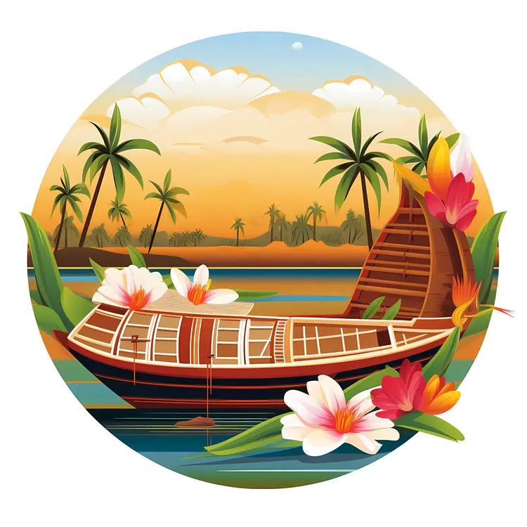 Beautiful Boat in Tropical Sunset Scene