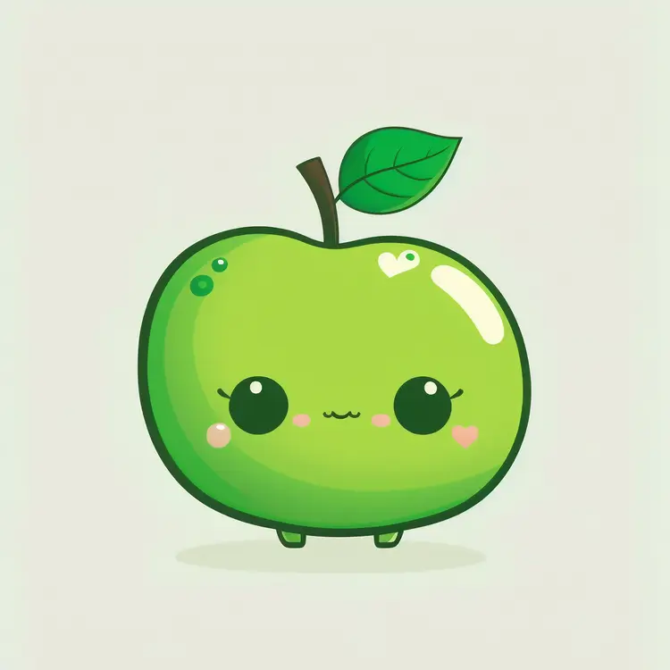 Cute Green Apple Cartoon Illustration