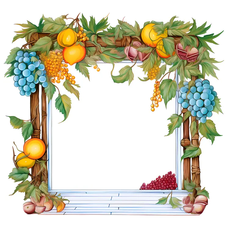 Decorative Fruit and Leaf Frame Illustration