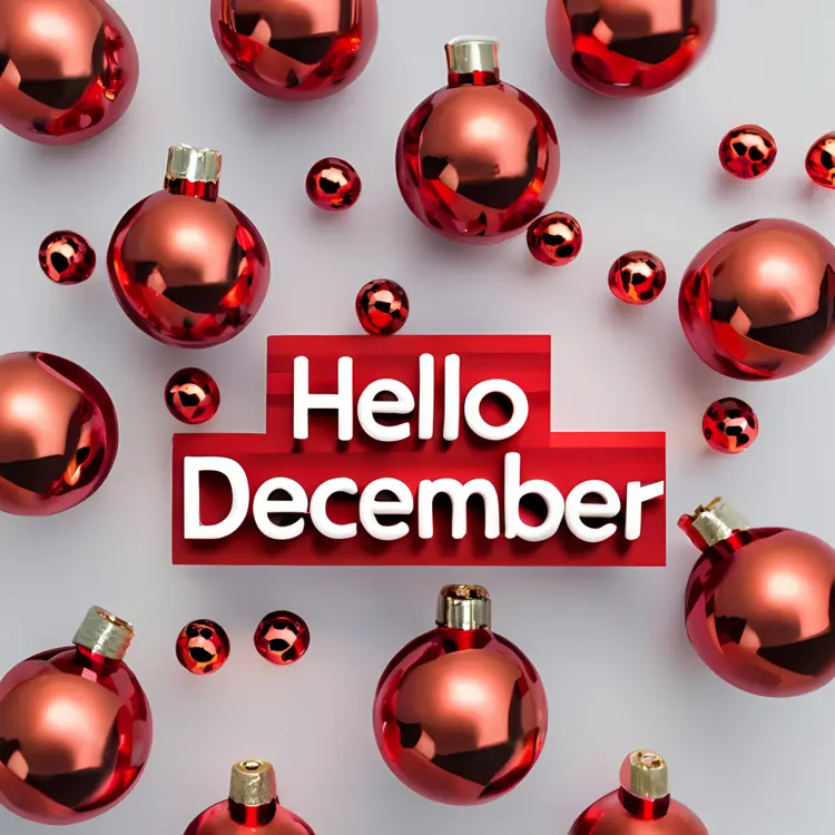 Hello December with Red Ornaments