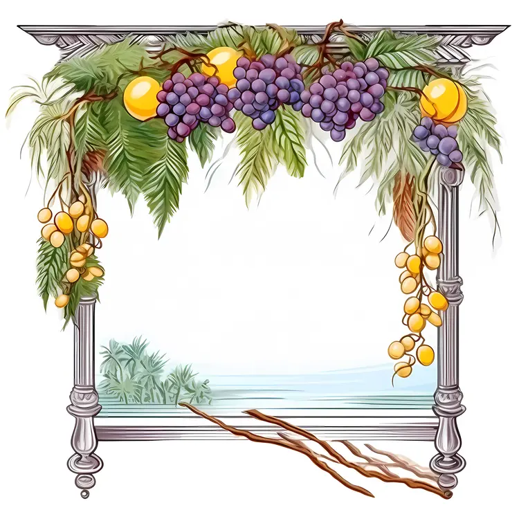 Decorative Grapes and Fruits Frame Illustration