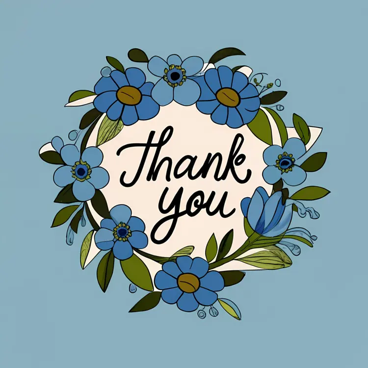 Thank You Wreath with Blue Flowers