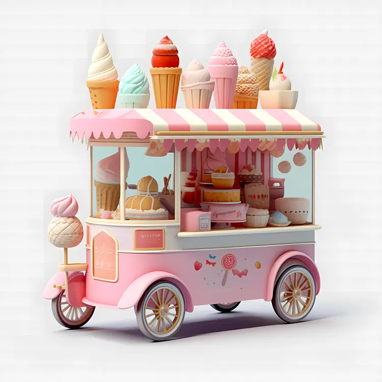 Cute Pink Ice Cream Cart with Colorful Cones