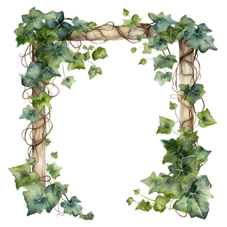 Ivy Frame with Green Leaves Botanical Illustration