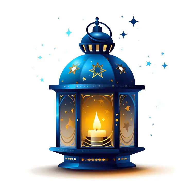 Blue Lantern with Candle and Stars