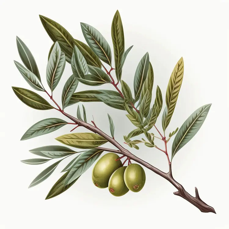 Olive Branch with Leaves and Olives Illustration