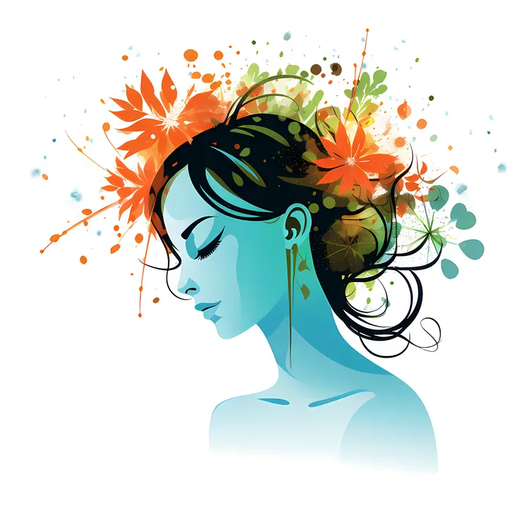 Woman with Floral Hair Illustration