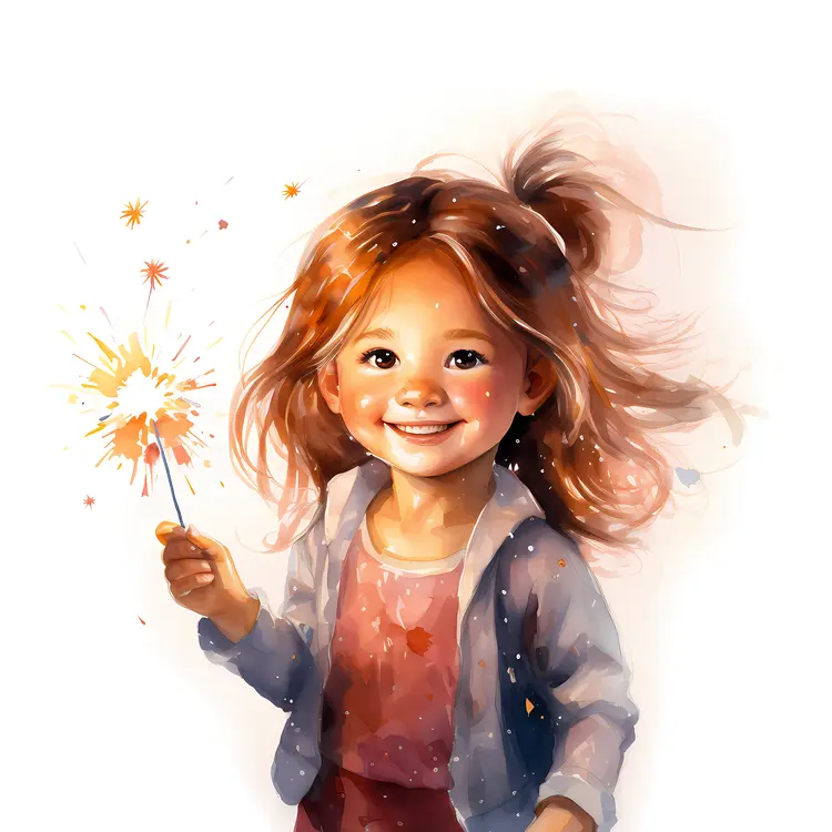 Happy Girl Holding a Sparkler
